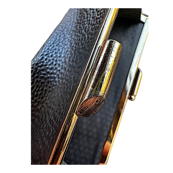 Vintage Black Faux Leather Boxed Framed Wallet Clutch 7”x 3.5” Pebbled - Picture 5 of 5